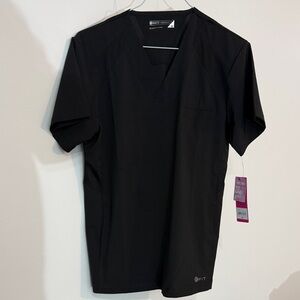 ⚕️ White Cross Black Scrub Top | Short Sleeve V-Neck Tunic | Stretch Fabric